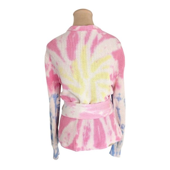 525 America Tie Die Wrap Front Tie Knit Cotton Cardigan Sz XS - Picture 6 of 13